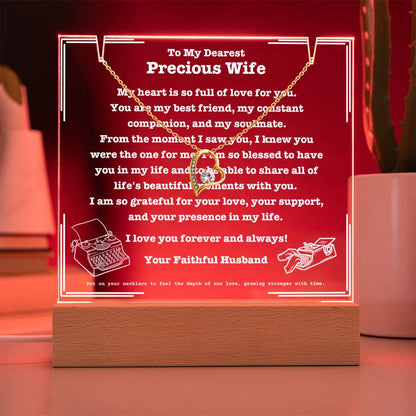 JGF Jewelry Gifts For Family To My Precious Wife Acrylic Plaque with Heart Necklace