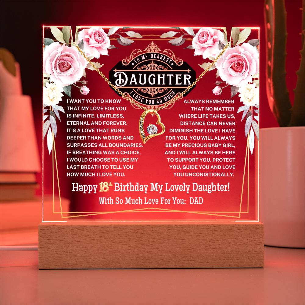 JGF Jewelry Gifts For Family To My Daughter Acrylic Plaque and Heart Necklace For Her Happy 18th Birthday From Dad