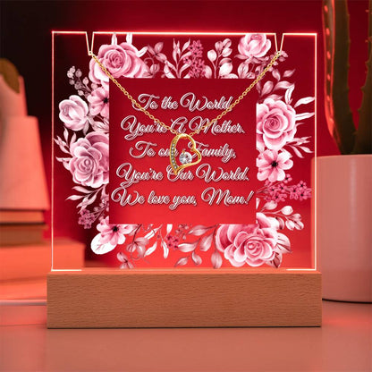 JGF Jewelry Gifts For Family Necklace and Acrylic Plaque For Mom From Son And Daughter