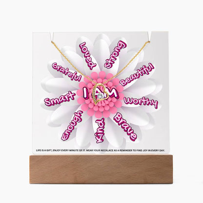 JGF Jewelry Gifts For Family I Am Affirmations Gifts For Kids Boys and Girls For Classroom with Heart Necklace on Acrylic Plaque Sign