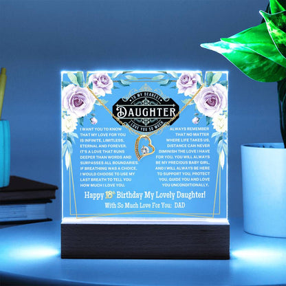 JGF Jewelry Gifts For Family To My Daughter Acrylic Plaque and Heart Necklace For Her Happy 18th Birthday From Dad