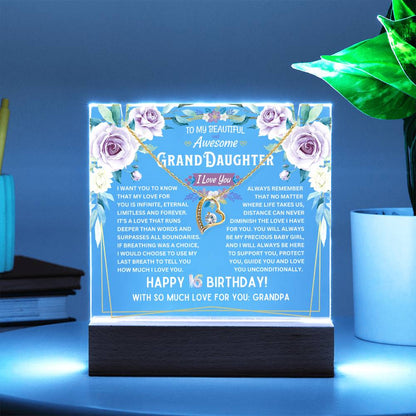 JGF Jewelry Gifts For Family Granddaughter Acrylic Plaque and Necklace For Her Happy 16th Birthday From Grandpa