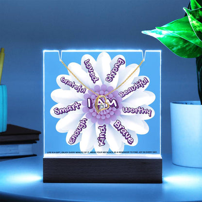 JGF Jewelry Gifts For Family I Am Affirmations Gifts For Kids Boys and Girls For Classroom with Heart Necklace on Acrylic Plaque Sign