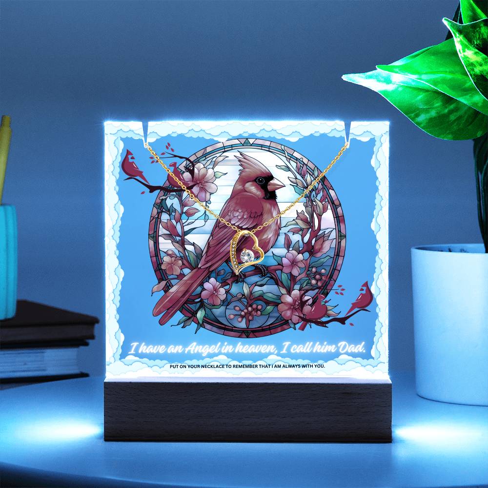 JGF Jewelry Gifts For Family Cardinal Red Birds Sympathy Acrylic Sign I Call Him Dad Heart Necklace