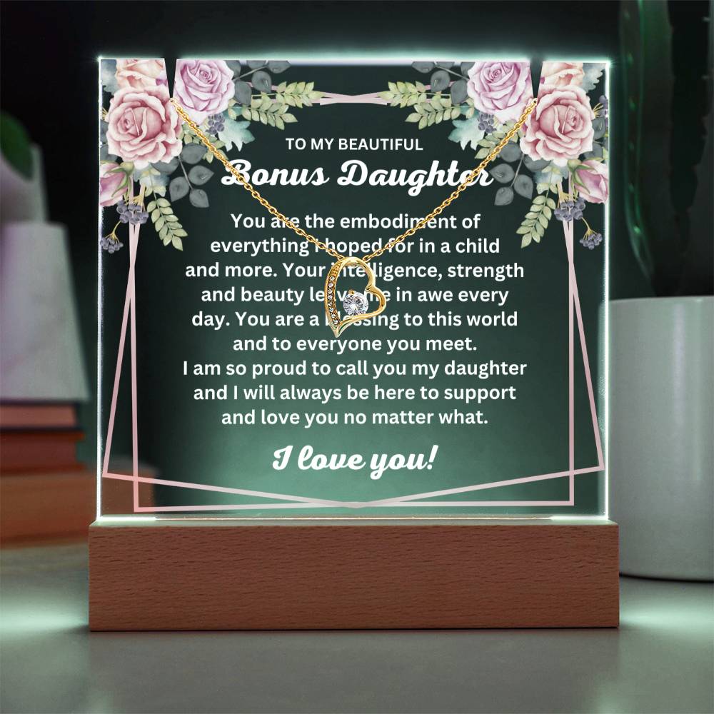 JGF Jewelry Gifts For Family To My Beautiful Bonus Daughter Heart Necklace From Mom And Dad