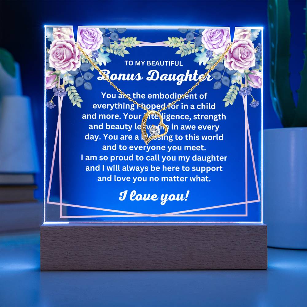 JGF Jewelry Gifts For Family To My Beautiful Bonus Daughter Heart Necklace From Mom And Dad