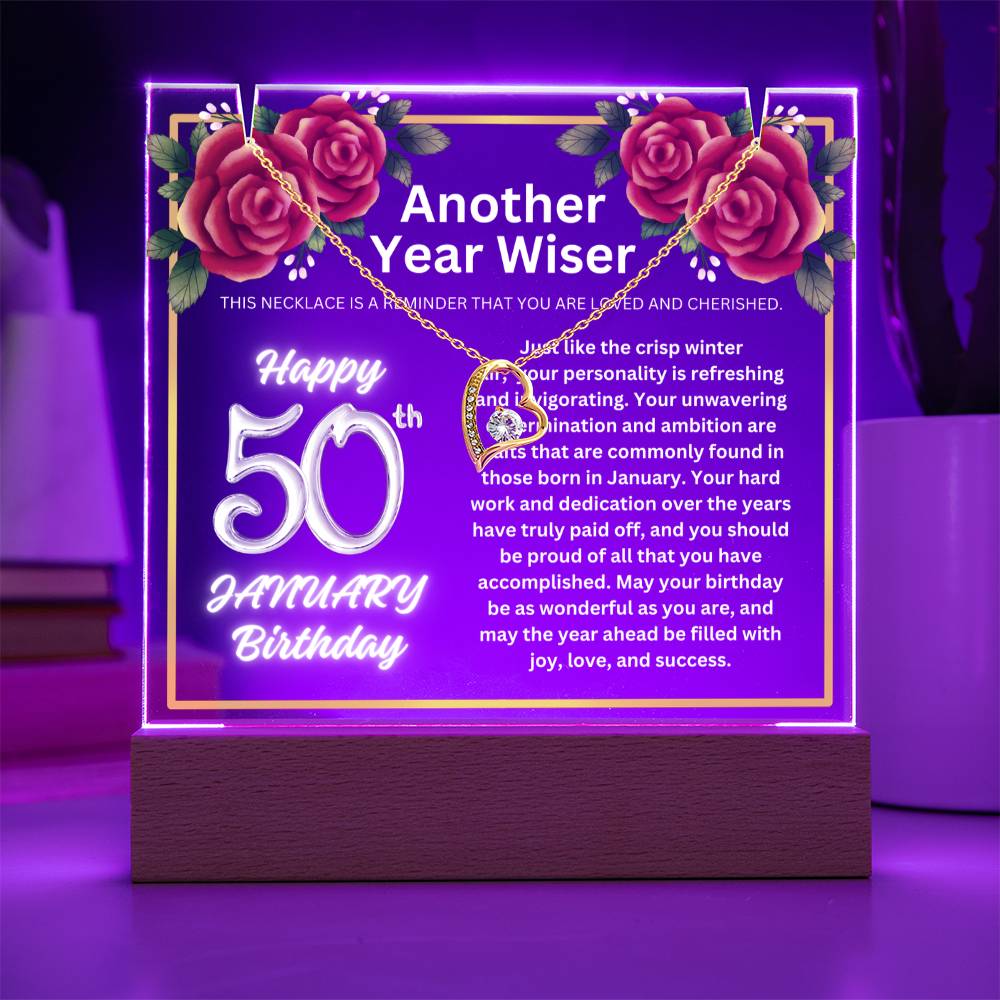 JGF Jewelry Gifts For Family January Happy 50th Birthday Jewelry Card Gifts For Her Necklace Women Party