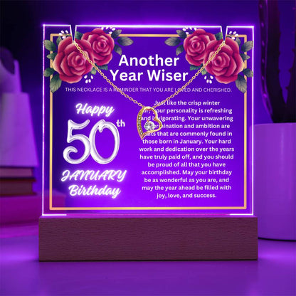 JGF Jewelry Gifts For Family January Happy 50th Birthday Jewelry Card Gifts For Her Necklace Women Party
