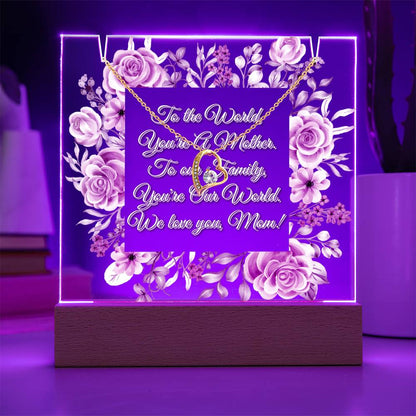 JGF Jewelry Gifts For Family Necklace and Acrylic Plaque For Mom From Son And Daughter