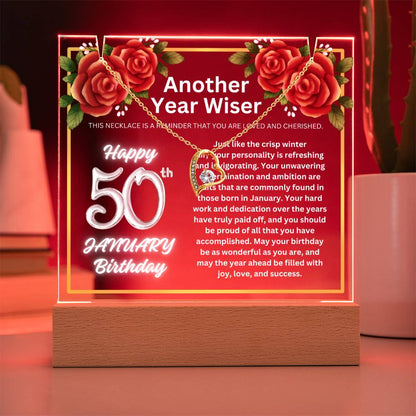 JGF Jewelry Gifts For Family January Happy 50th Birthday Jewelry Card Gifts For Her Necklace Women Party