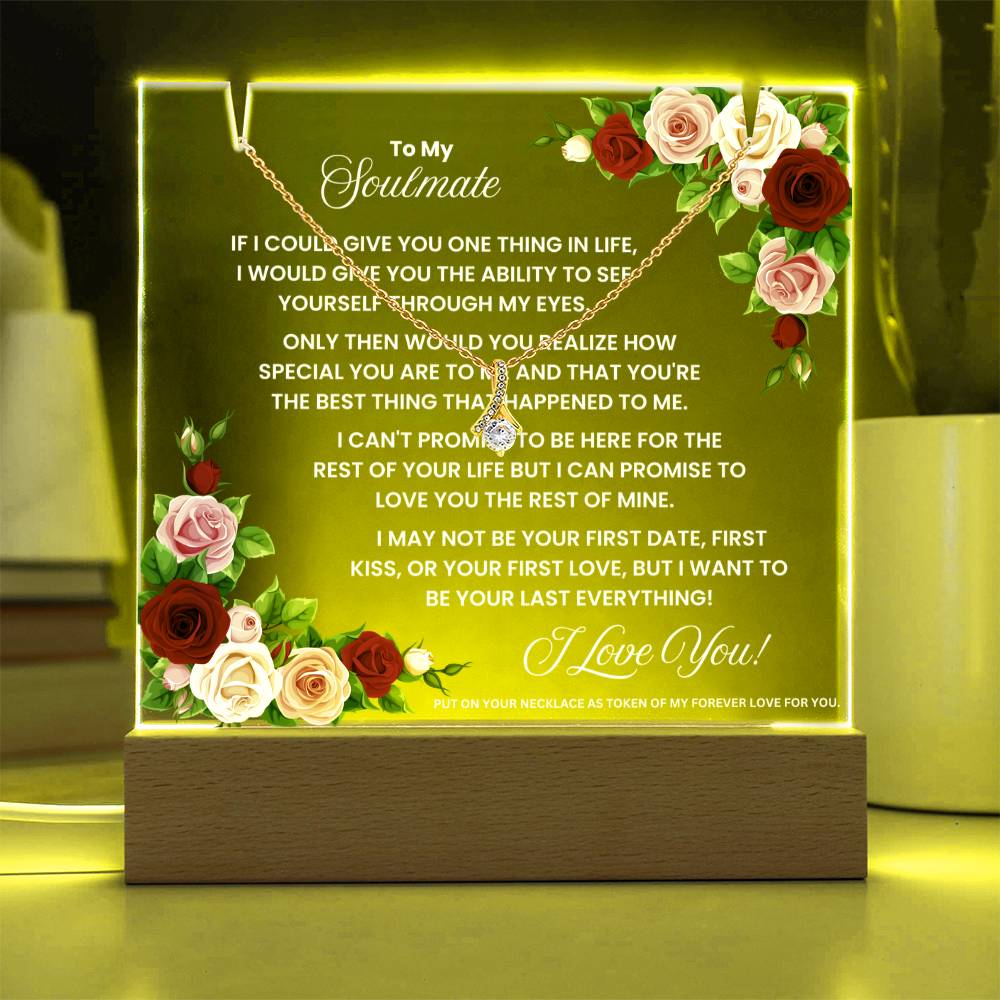 JGF Jewelry Gifts For Family To My Soulmate Necklace For Her And Acrylic Plaque For Women