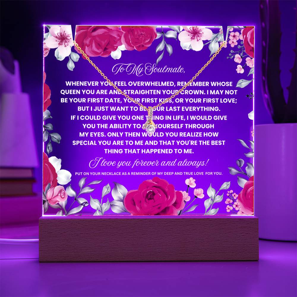 JGF Jewelry Gifts For Family To My Soulmate Necklace For Her Gifts Silver And Acrylic Plaque