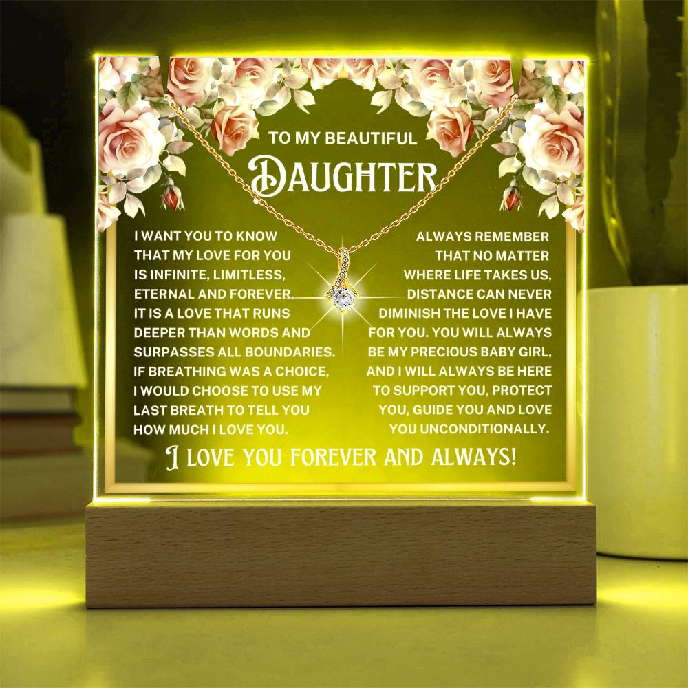 JGF Jewelry Gifts For Family Teen Necklace Trendy For Girls Ages 14-18 and Acrylic Plaque with Base From Mom And Dad