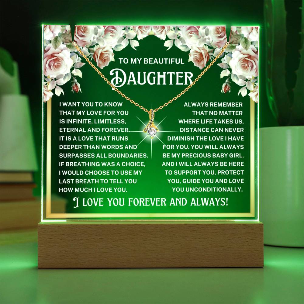 JGF Jewelry Gifts For Family Teen Necklace Trendy For Girls Ages 14-18 and Acrylic Plaque with Base From Mom And Dad