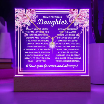 JGF Jewelry Gifts For Family Necklace For Teen Girls Ages 14-18 Daughter and Acrylic Plaque with Base From Mom And Dad