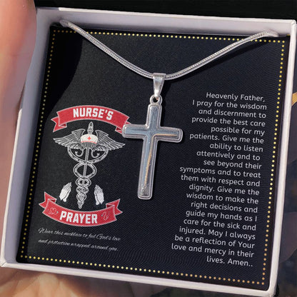 JGF Jewelry Gifts for Family | Sterling Silver Registered Nurse RN Cross Necklace Jewelry With Prayer Message Card