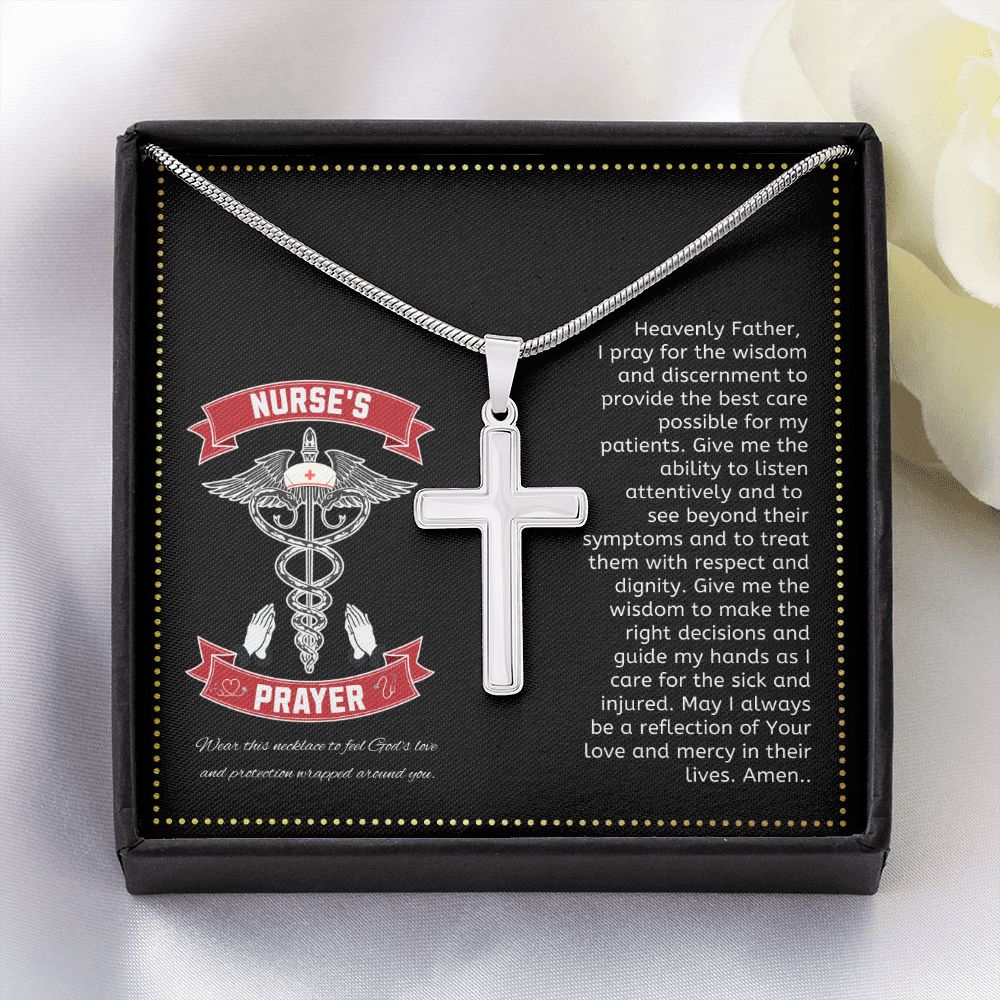 JGF Jewelry Gifts for Family | Sterling Silver Registered Nurse RN Cross Necklace Jewelry With Prayer Message Card