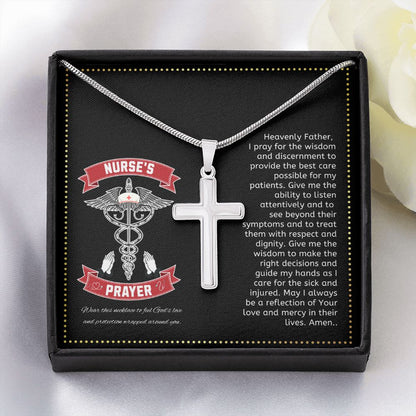 JGF Jewelry Gifts for Family | Sterling Silver Registered Nurse RN Cross Necklace Jewelry With Prayer Message Card