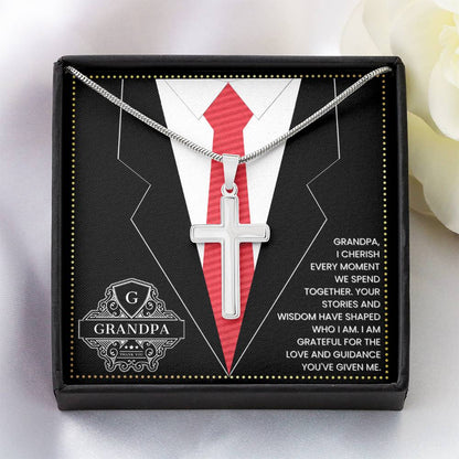 JGF Jewelry Gifts for Family First Time Grandpa Gifts Christian Cross Necklace For Men Silver