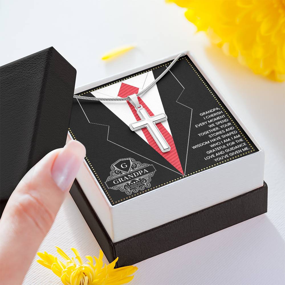 JGF Jewelry Gifts for Family First Time Grandpa Gifts Christian Cross Necklace For Men Silver