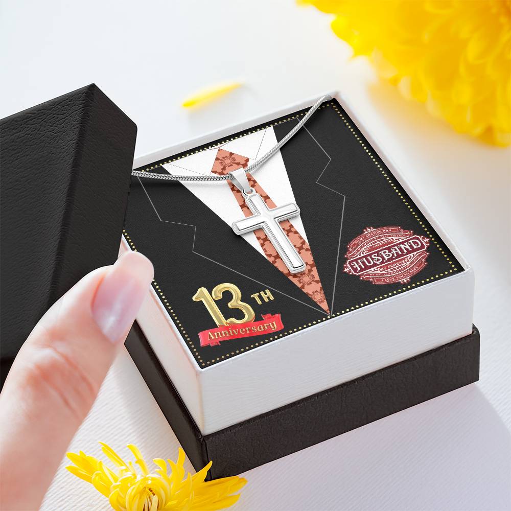 JGF Jewelry Gifts for Family 13th Wedding Anniversary For Him Husband Cross Necklace for Men