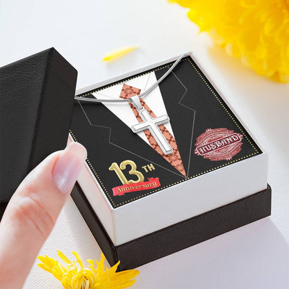 JGF Jewelry Gifts for Family 13th Wedding Anniversary For Him Husband Cross Necklace for Men
