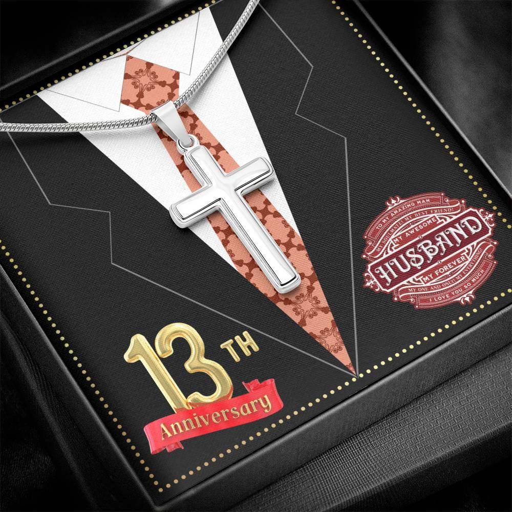 JGF Jewelry Gifts for Family 13th Wedding Anniversary For Him Husband Cross Necklace for Men