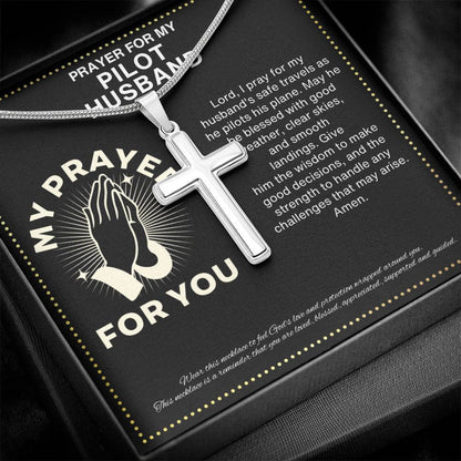 JGF Jewelry Gifts for Family Prayer For My Pilot Husband Men's Sterling Silver Crucifix Cross Pendant