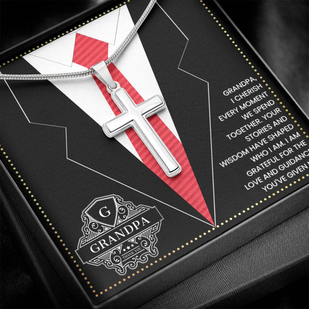 JGF Jewelry Gifts for Family First Time Grandpa Gifts Christian Cross Necklace For Men Silver