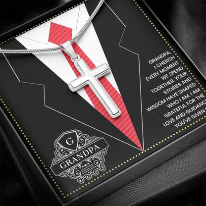 JGF Jewelry Gifts for Family First Time Grandpa Gifts Christian Cross Necklace For Men Silver