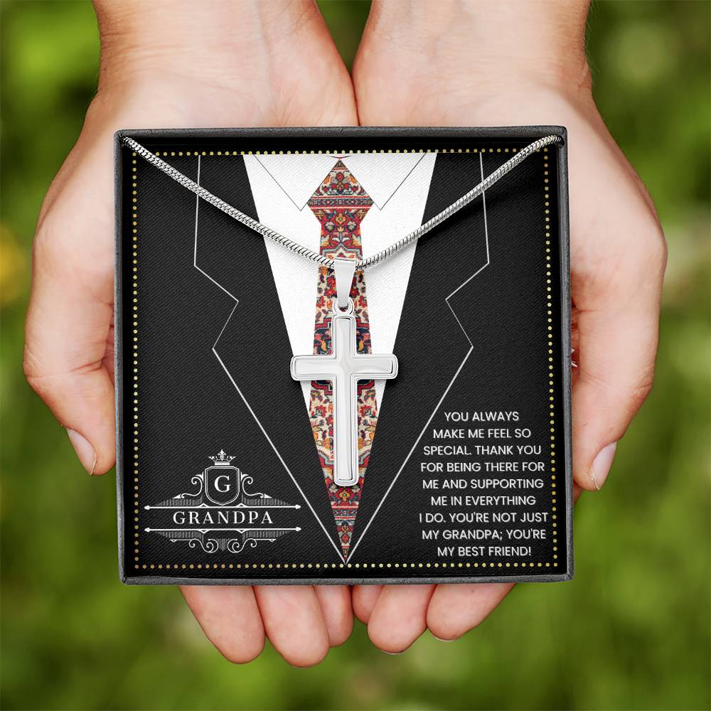 JGF Jewelry Gifts for Family To My Grandpa Fathers Day Gift Cross Necklace For Grandpa And Men