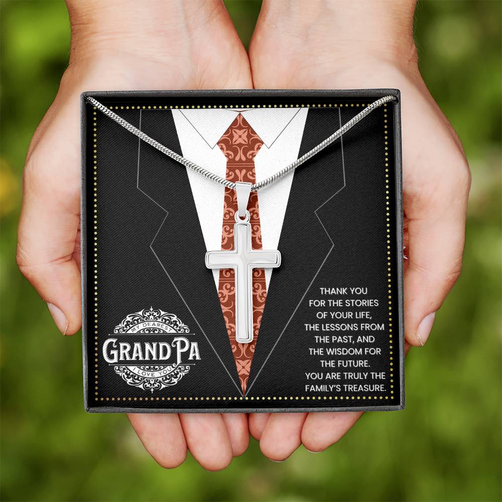 JGF Jewelry Gifts for Family Arabic Grandparents Gifts GrandPa Silver Cross Necklace Dainty