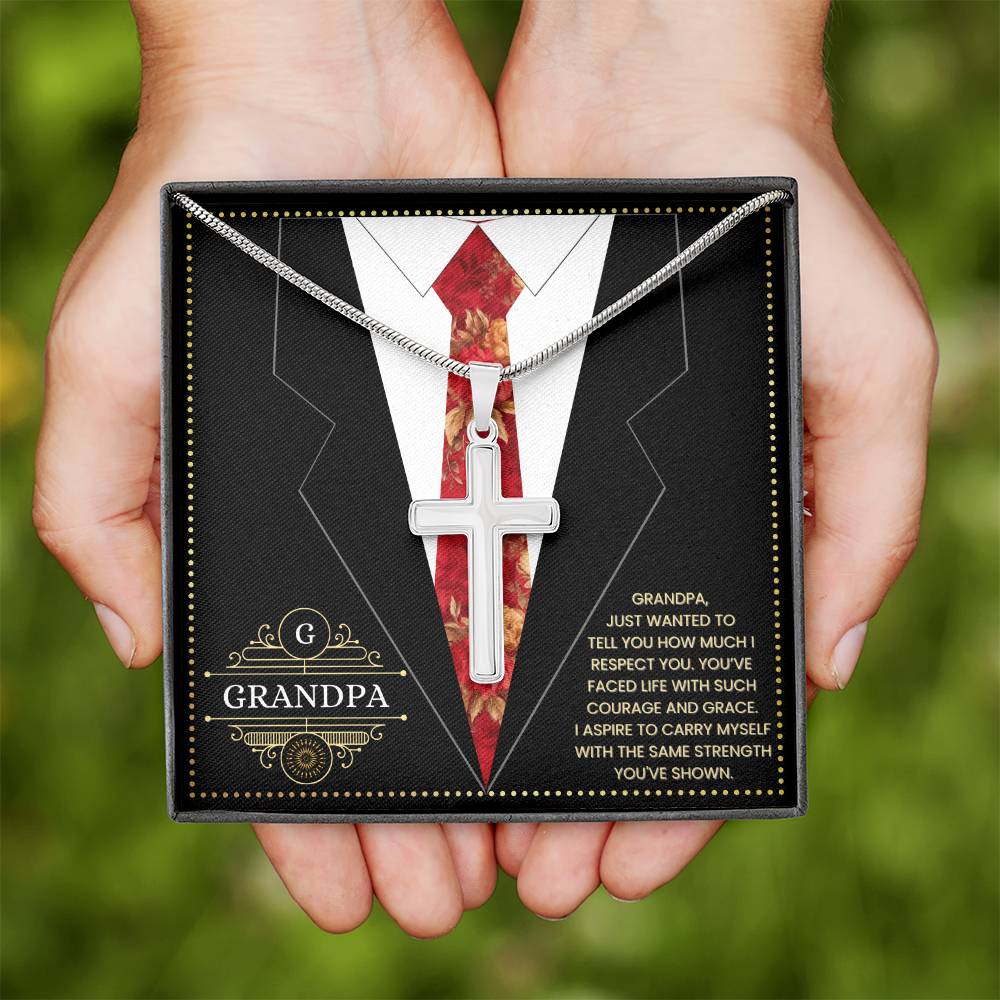 JGF Jewelry Gifts for Family Grandpa Birthday Card From Child Cross Necklace For Grandpa