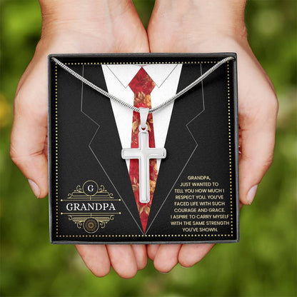 JGF Jewelry Gifts for Family Grandpa Birthday Card From Child Cross Necklace For Grandpa