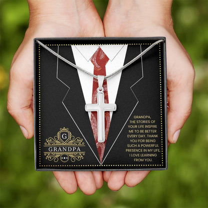 JGF Jewelry Gifts for Family Cross Necklace For Men Silver Gifts For Grandpa On Wedding Day