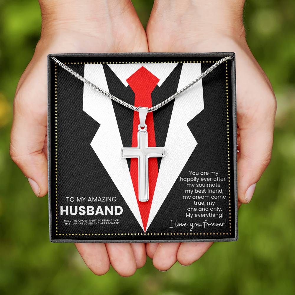 JGF Jewelry Gifts for Family Sterling Silver Necklace For Men Cross Husband Birthday Card Religious