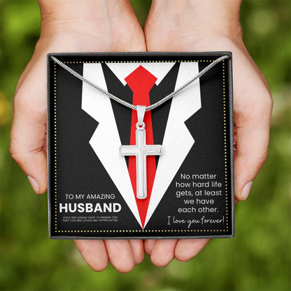 JGF Jewelry Gifts for Family Husband Birthday Card Christian Crucifix Necklace Men Catholic