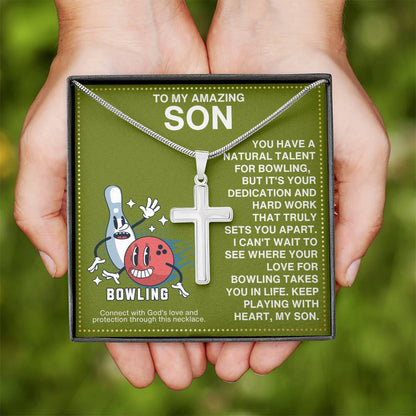 JGF Jewelry Gifts for Family Bowling Cross Necklace For Boys