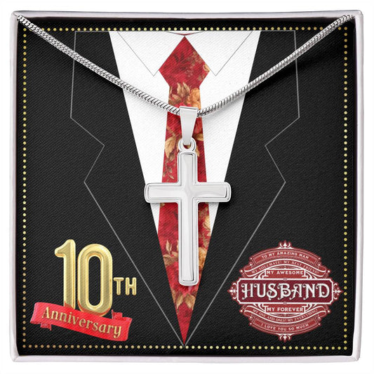 JGF Jewelry Gifts for Family 10th Wedding Anniversary For Him Husband Cross Necklace for Men