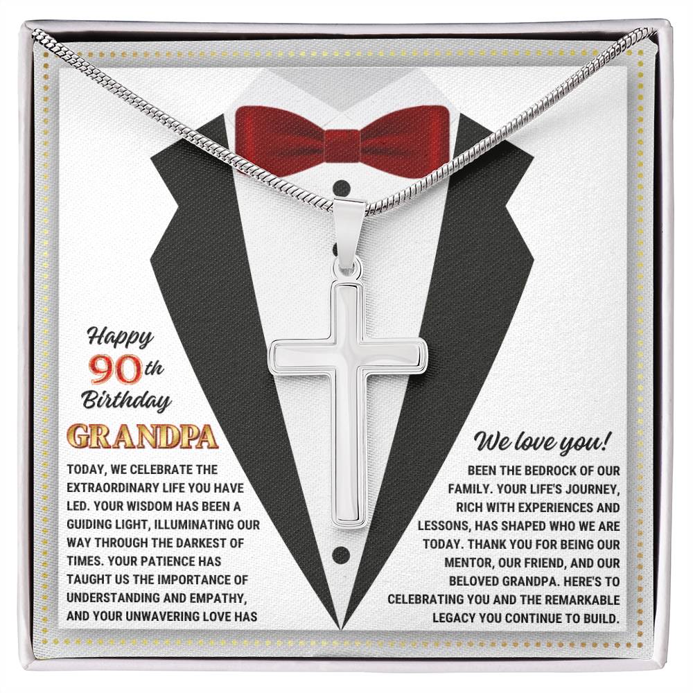 JGF Jewelry Gifts for Family Cross Necklace For Grandpa Happy 90th Birthday Card