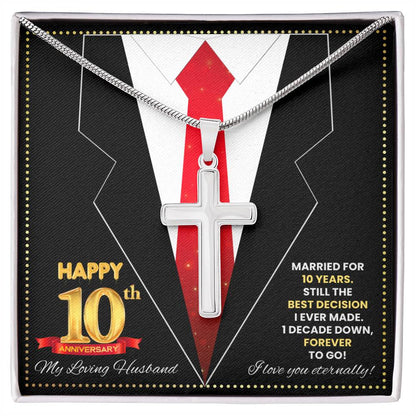 JGF Jewelry Gifts for Family Happy 10th Anniversary For Husband Cross Necklace For Men
