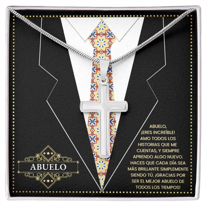 SpanishGrandPa14 JGF Jewelry Gifts for Family Regalo Para Abuelo Cross Necklace for Grandpa Birthday Card Spanish