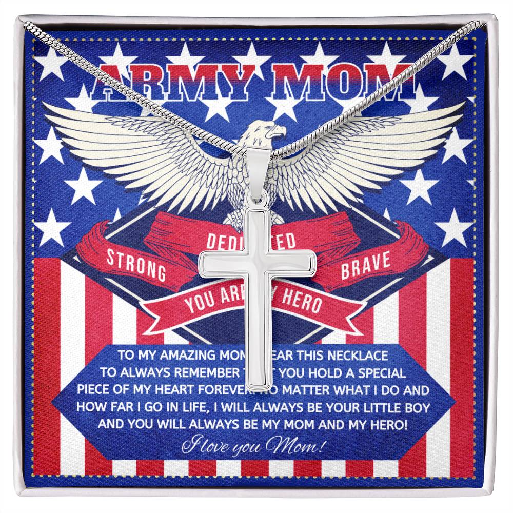 JGF Jewelry Gifts for Family US Army Mom Cross Necklace Gifts for Women from Son and Daughter