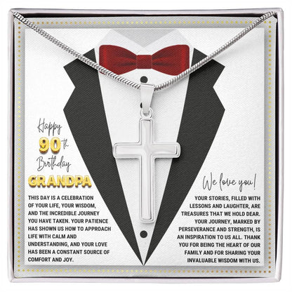 JGF Jewelry Gifts for Family Cross Necklace For Grandpa 90th Birthday Card