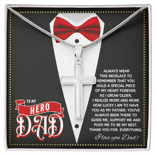 JGF Jewelry Gifts for Family Cross Necklace For Men Silver To My Hero Dad