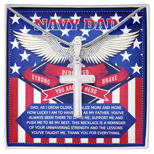 JGF Jewelry Gifts for Family Cross Necklace US Marine Navy Gifts for Dad Men in Military