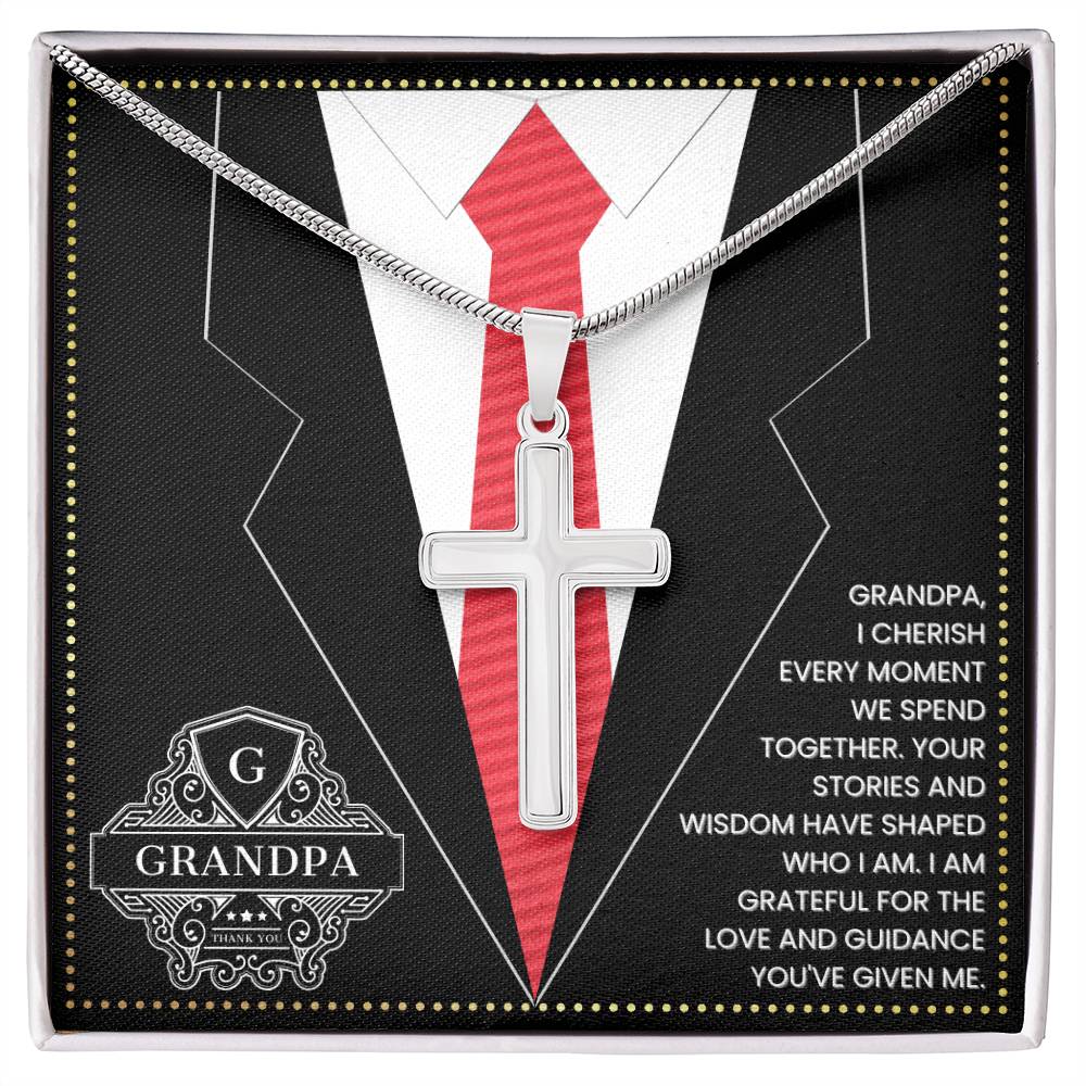 JGF Jewelry Gifts for Family First Time Grandpa Gifts Christian Cross Necklace For Men Silver