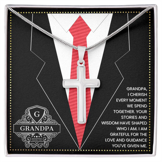 JGF Jewelry Gifts for Family First Time Grandpa Gifts Christian Cross Necklace For Men Silver