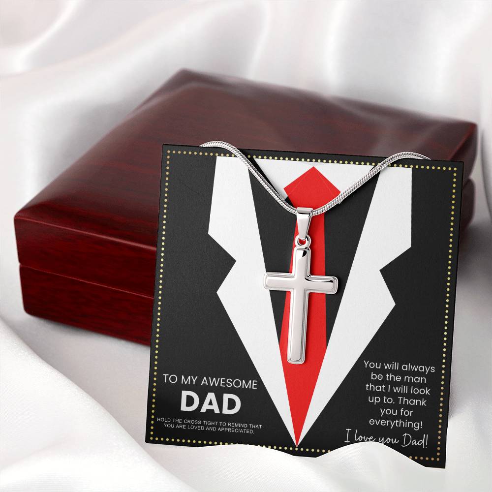 JGF Jewelry Gifts for Family To My Dad Men In Their 40s Birthday Cross Necklace Silver Gifts to Daddy From Grown Adult Son Cross Necklace Silver