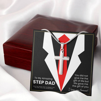 JGF Jewelry Gifts for Family To My Step Dad Silver Cross Necklace For Men